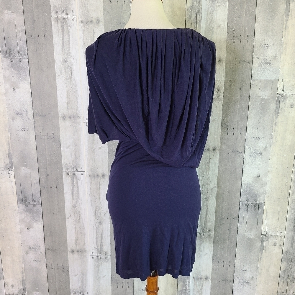 SALONI Size 8 Navy Draped Pleated Top Dress - Picture 3 of 4